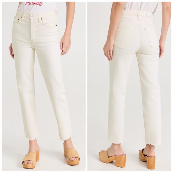 NEW Re/Done 70s Stovepipe Jeans Vintage White - Picture 1 of 12